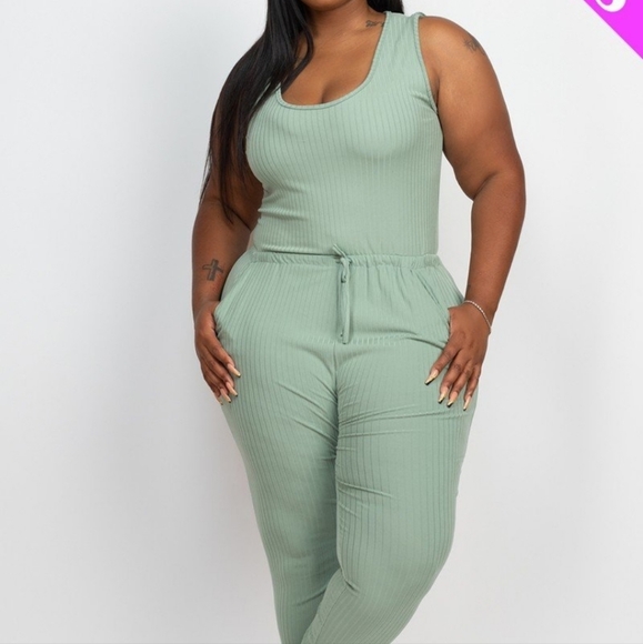 Ribbed Pocket Jumpsuit Plus Size 2X - Picture 2 of 4